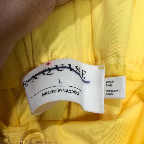 Anthropologie x Exquise Barrel Wide Leg Pleated Chino Pant Yellow/ Jaune Size L - Picture 5 of 9